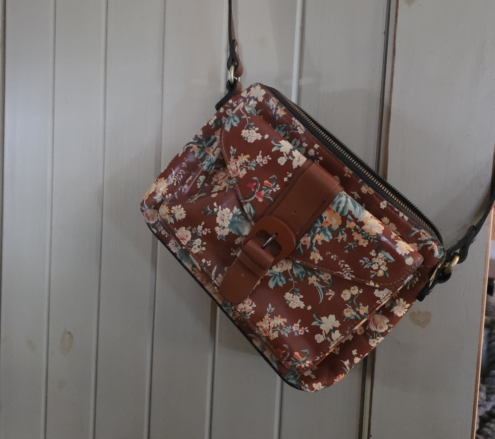 Patricia Nash Yellow Floral Brown Leather Crossbody Bag